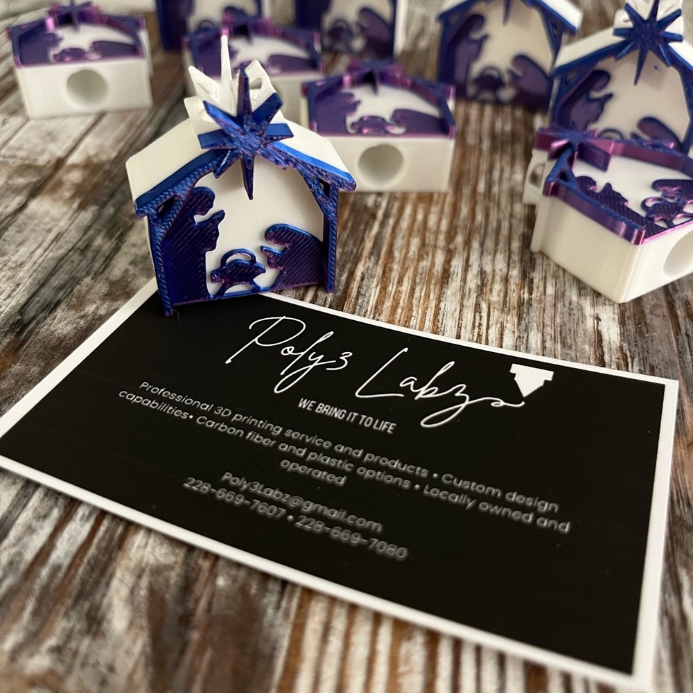 Blue and White Nativity Scene Straw Charm